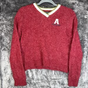 Abercrombie & Fitch Shetland Wool V-Neck Sweater Red A Patch Medium Y2K